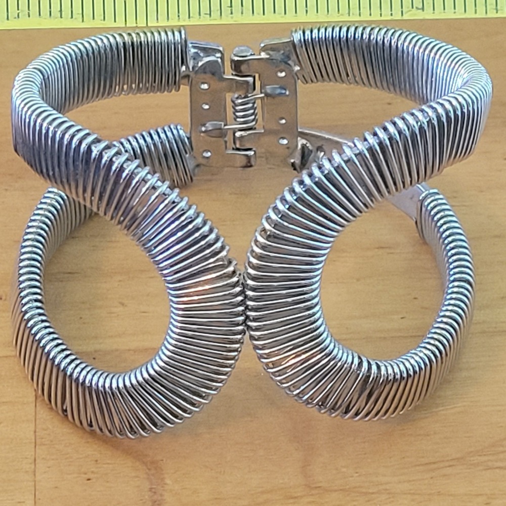 Vintage Space Age Coiled Wire Spring Cuff Bracelet Atomic Modernist